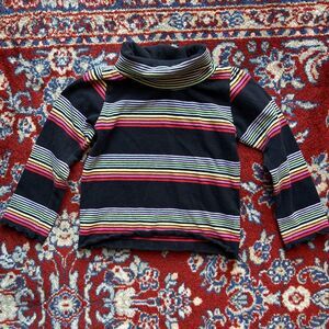 Vintage Size 3T Long Sleeve Turtleneck Black With Rainbow Stripes